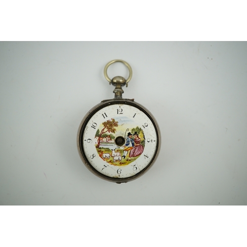 1920 - A George III silver verge key wind pocket watch, by Smith of Dublin, with painted dial, case diamete... 