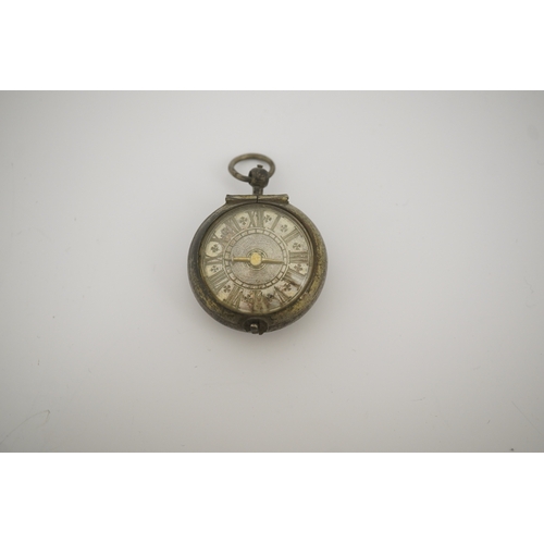 1 - A 17th century style silver pill/poison box modelled as a single hand pocket watch, the case back en... 