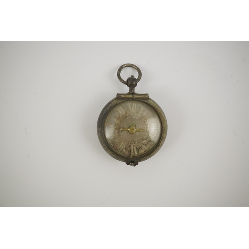 1 - A 17th century style silver pill/poison box modelled as a single hand pocket watch, the case back en... 