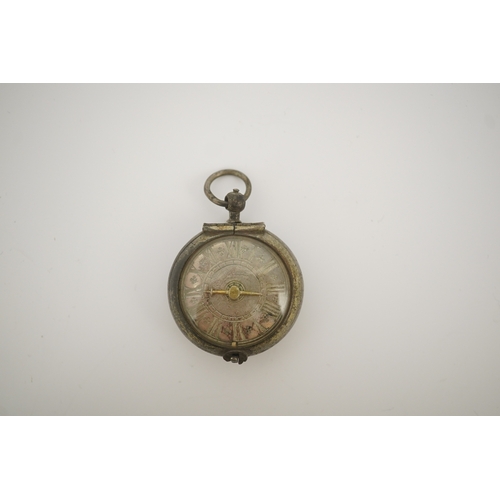 1 - A 17th century style silver pill/poison box modelled as a single hand pocket watch, the case back en... 