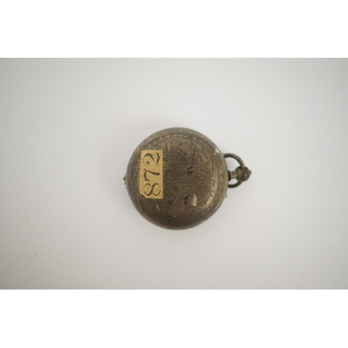 1 - A 17th century style silver pill/poison box modelled as a single hand pocket watch, the case back en... 