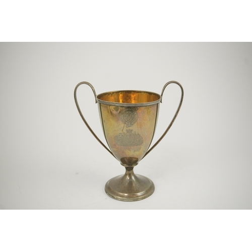 10 - A George III silver two handled pedestal cup, by John Emes, of vase form, with engraved armorial and... 