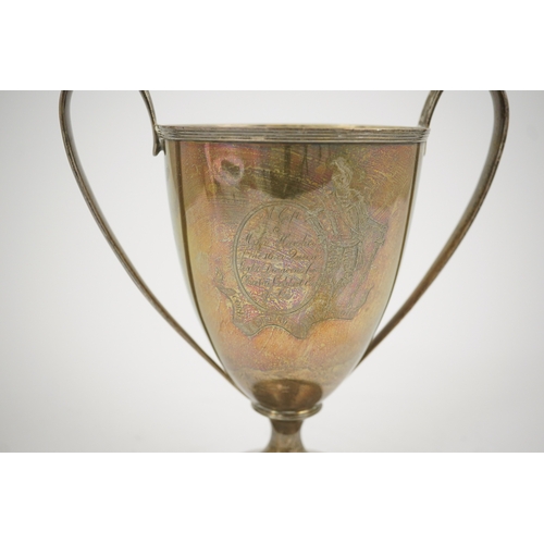 10 - A George III silver two handled pedestal cup, by John Emes, of vase form, with engraved armorial and... 