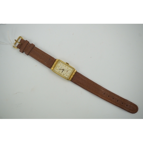 108 - A gentleman's 1930's 18ct gold Rolex Chronometre manual wind wrist watch, with rectangular Arabic di... 