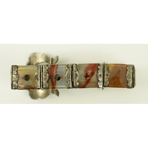 125 - Two late 19th century Scottish silver and agate set bracelets, one with buckle clasp, overall 22.1cm... 