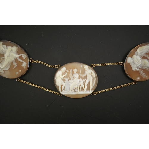 132 - An early 19th century Italian Grand Tour gold double chain link and ten graduated oval cameo shell s... 