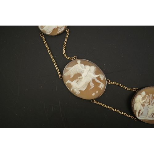 132 - An early 19th century Italian Grand Tour gold double chain link and ten graduated oval cameo shell s... 