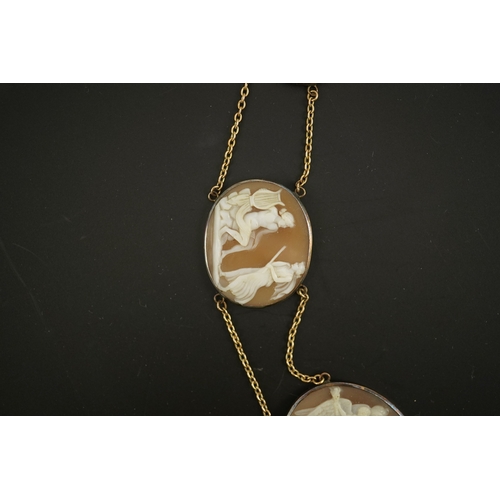 132 - An early 19th century Italian Grand Tour gold double chain link and ten graduated oval cameo shell s... 