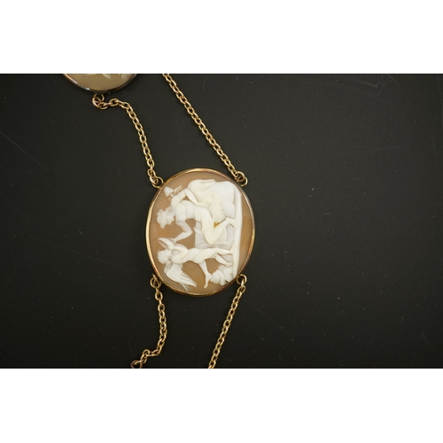 132 - An early 19th century Italian Grand Tour gold double chain link and ten graduated oval cameo shell s... 