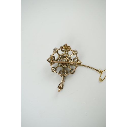 144 - A late Victorian gold, silver and diamond cluster circular pendant brooch, set with old round cut st... 