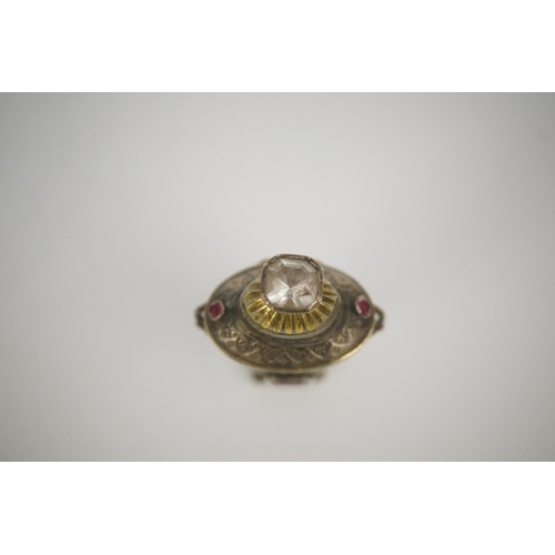 16 - A 19th century continental parcel gilt silver and gem set double ended pill box, modelled as a two h... 