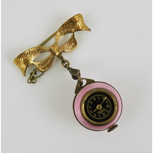 162 - An early to mid 20th century silver and pink guilloche enamel Burger manual wind globe lapel watch, ... 