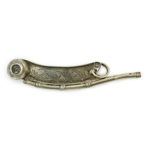 18 - A Victorian engraved silver bosun's call, by George Unite, Birmingham, 1875, 10.6cm.