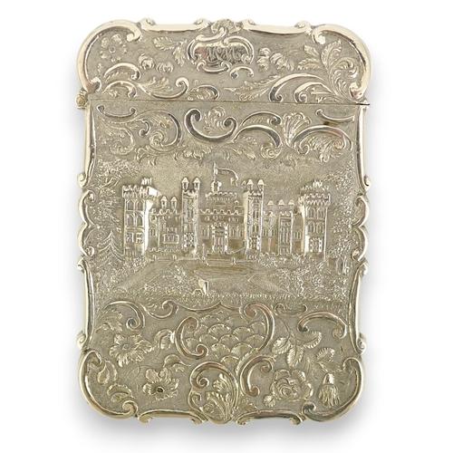 19 - An early Victorian silver double sided 'castle top' card case, by Nathaniel Mills, decorated with vi... 