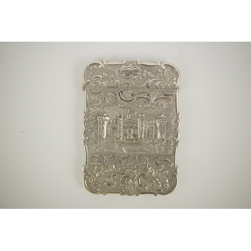 19 - An early Victorian silver double sided 'castle top' card case, by Nathaniel Mills, decorated with vi... 