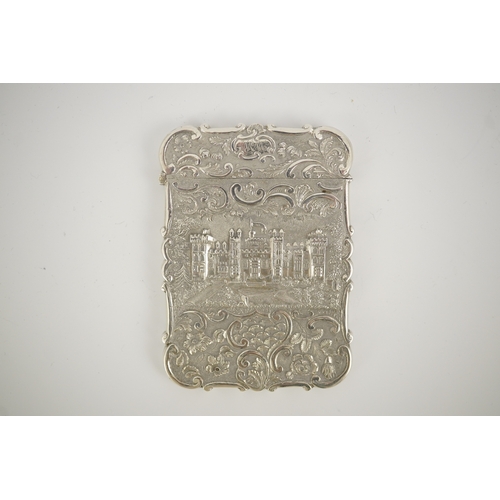 19 - An early Victorian silver double sided 'castle top' card case, by Nathaniel Mills, decorated with vi... 