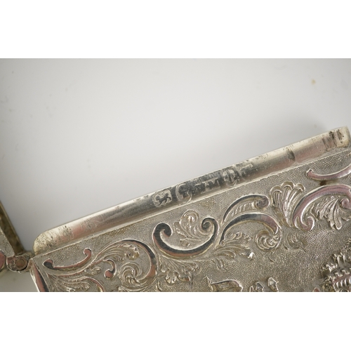 19 - An early Victorian silver double sided 'castle top' card case, by Nathaniel Mills, decorated with vi... 