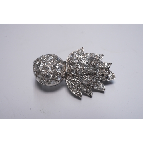 204 - A mid 20th century white gold and pave set diamond Royal Fusiliers sweetheart brooch, 27mm, gross we... 