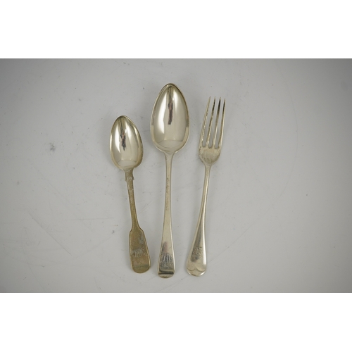 22 - A quantity of assorted mainly 19th century and later silver flatware, various dates and makers, 49.9... 