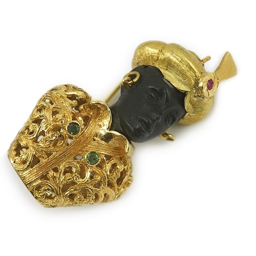 243 - A late 20th century Italian 18k gold charm bracelet, hung with six assorted Italian 18k gold and gem... 