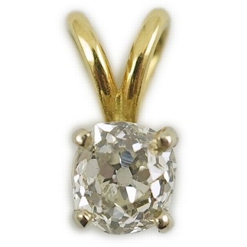 258 - A gold and solitaire diamond set small pendant, the old cut stone weighing approximately 0.80ct, ove... 