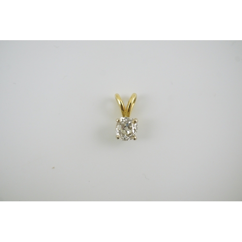 258 - A gold and solitaire diamond set small pendant, the old cut stone weighing approximately 0.80ct, ove... 