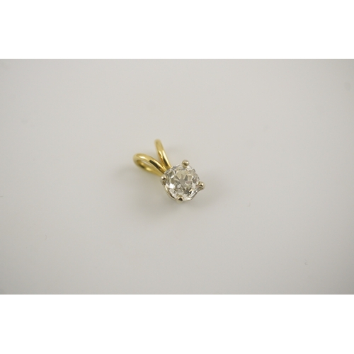 258 - A gold and solitaire diamond set small pendant, the old cut stone weighing approximately 0.80ct, ove... 