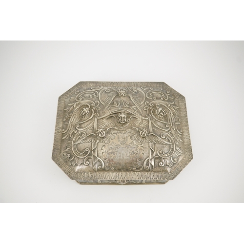 3 - A 17th century style Continental silver casket, embossed with Reynold's Angels amongst scrolls and e... 