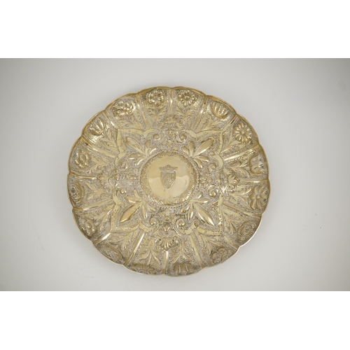 30 - A late 19th/early 20th century Portuguese 833 standard embossed silver shallow dish, decorated with ... 