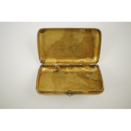 33 - A late 19th century Russian 84 zolotnik and niello cigarette case, assay master A. Romanov, master I... 