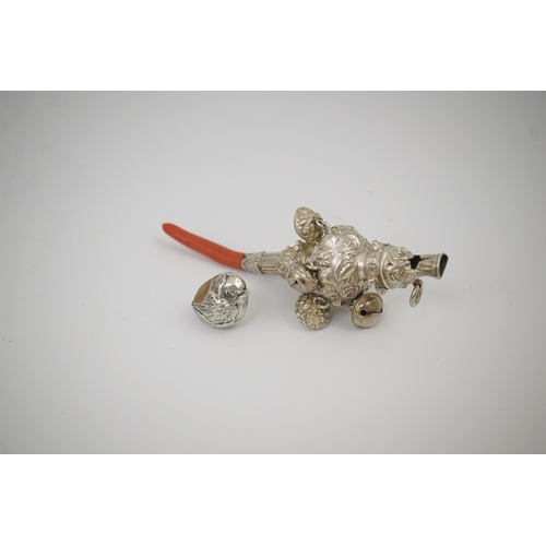 36 - A small Edwardian silver mounted 'hatching chick' pin cushion, Sampson Mordan & Co, Chester, 1907, h... 