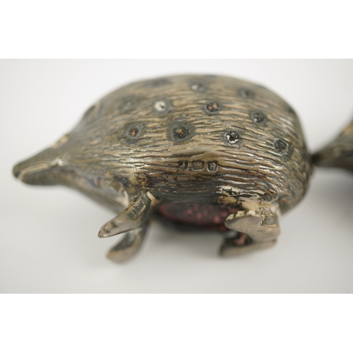 42 - Two Edwardian silver novelty pin cushions, modelled as porcupines, Levi & Salaman, Birmingham, 1905 ... 