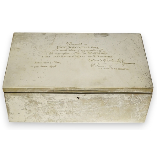 44 - A large Edwardian silver rectangular cigar box, by Mappin & Webb, with later engraved presentation i... 