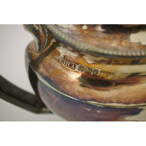 47 - An Edwardian silver teapot and a matching sugar bowl, with engraved inscription, relating to the Roy... 