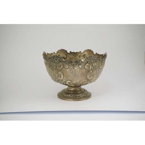 49 - An Edwardian repousse silver rose bowl, by Hawksworth, Eyre & Co, with fluted and foliate scroll dec... 