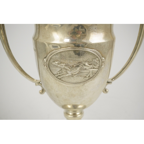 59 - A George V silver two handled presentation greyhound trophy cup, 'The Purley Cup', by Blackmore & Fl... 