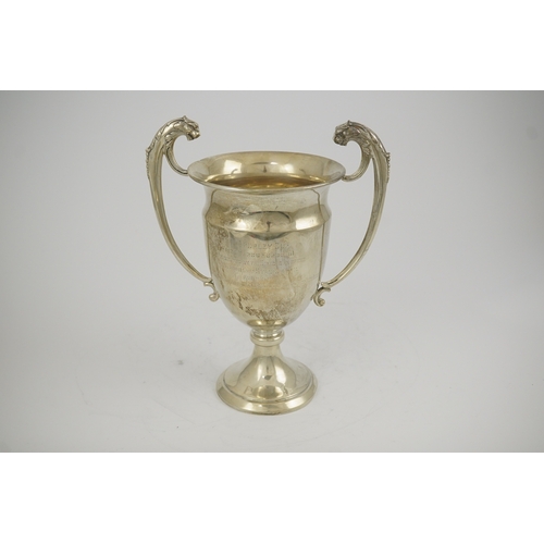 59 - A George V silver two handled presentation greyhound trophy cup, 'The Purley Cup', by Blackmore & Fl... 