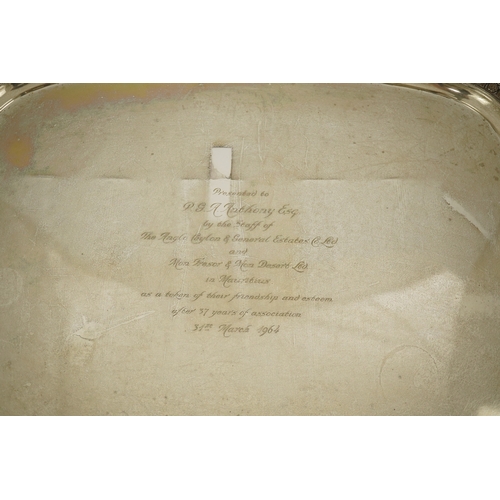 62 - A George V silver two handled tea tray, by James Dixon & Sons, of rounded rectangular form, with lat... 