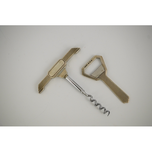 69 - A cased 1930's Art Deco silver corkscrew and bottle opener set, by G.W. Lewis & Co, Birmingham, 1933... 