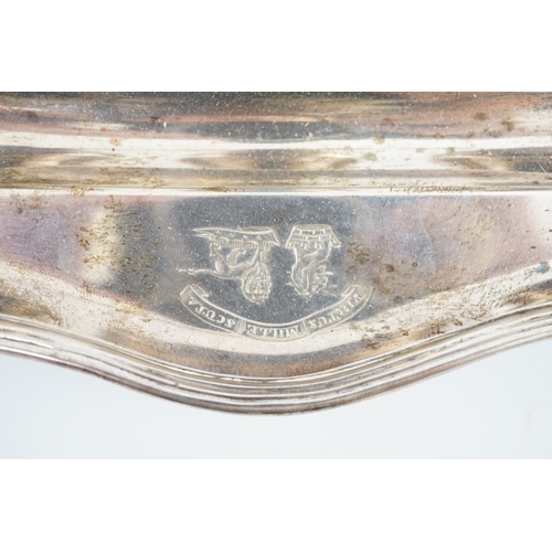 7 - A George II silver inkstand, William Cripps, 1750, the cartouche shaped stand with reeded border, on... 