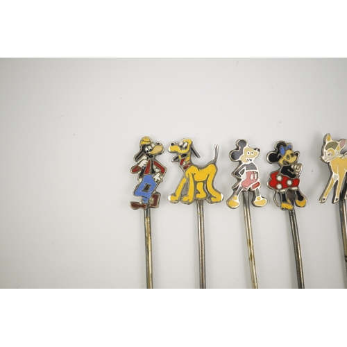 70 - A cased set of six enamelled sterling Disney Character cocktail sticks, including Mickey Mouse, Dona... 