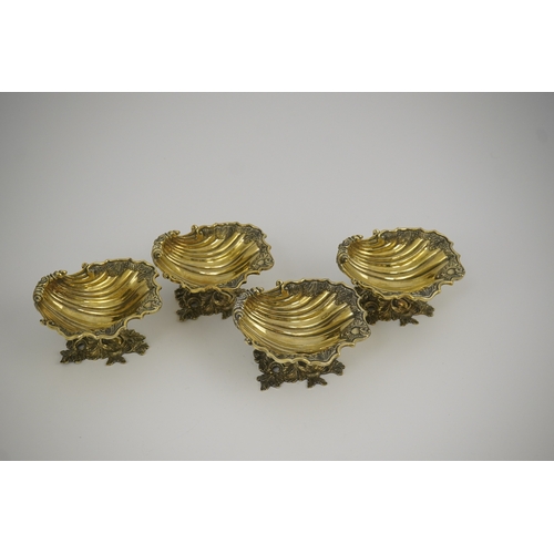 76 - A set of Elizabeth II Victorian style silver gilt pedestal shell salts, by Asprey & Co Ltd, London, ... 