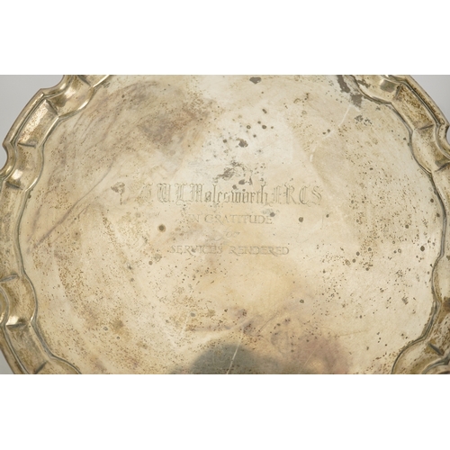 78 - A George V silver salver by Crichton Brothers, London, 1922, 20.8cm and a later engraved silver salv... 