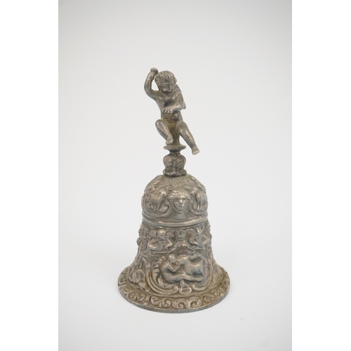 80 - An Elizabeth II cast silver bell with Cupid handle, by D J Silver Repairs, London, 1972, 13cm, 12.1o... 