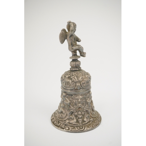 80 - An Elizabeth II cast silver bell with Cupid handle, by D J Silver Repairs, London, 1972, 13cm, 12.1o... 