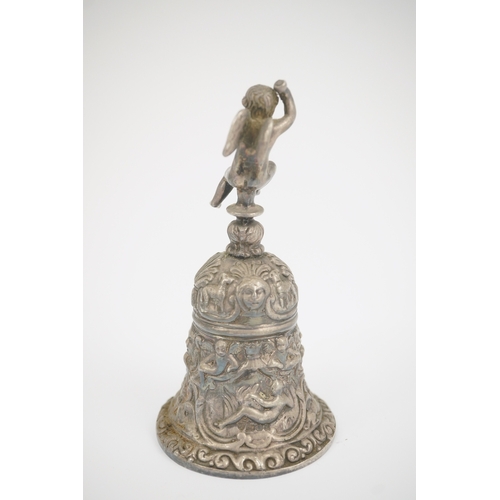 80 - An Elizabeth II cast silver bell with Cupid handle, by D J Silver Repairs, London, 1972, 13cm, 12.1o... 