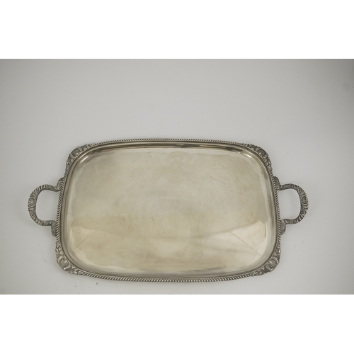 83 - An Elizabeth II silver two handled silver tea tray, by Roberts & Belk, with gadrooned and shell, scr... 