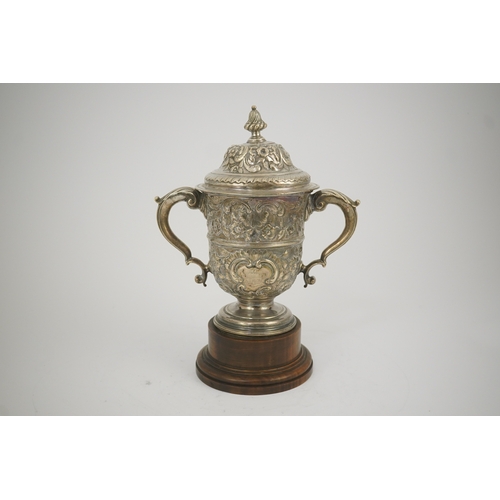 9 - A George II silver loving cup with later floral embossed decoration, maker's initials RI, London, 17... 