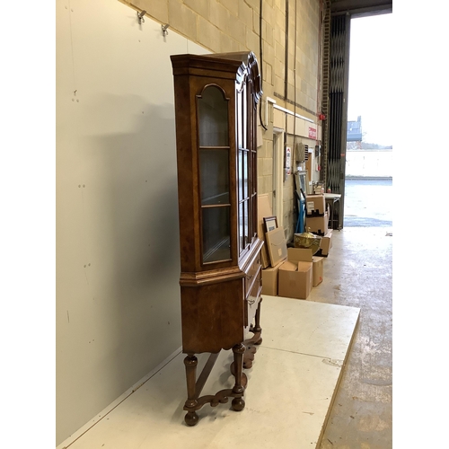 1001 - An 18th century style Dutch walnut display cabinet, width 136cm, depth 33cm, height 208cm. Condition... 