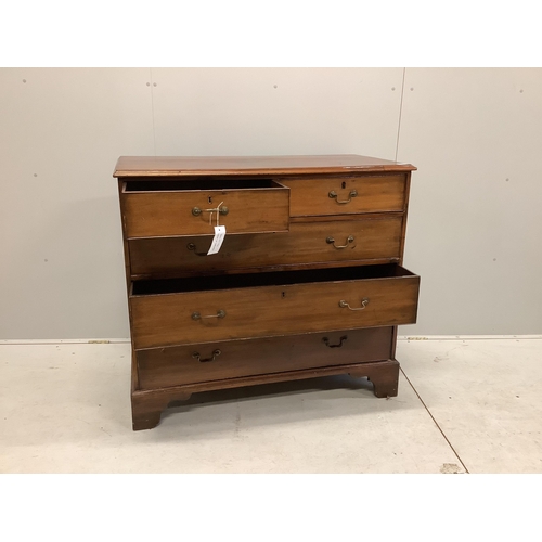 1003 - A George III mahogany chest of two short and three long drawers on bracket feet, width 114cm, depth ... 